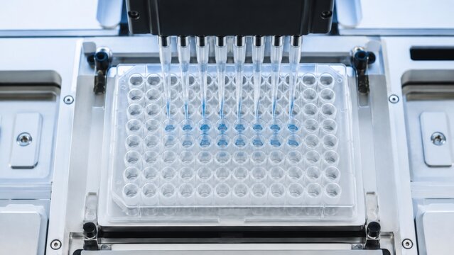 Robotic Liquid Handling System Working with Microplate