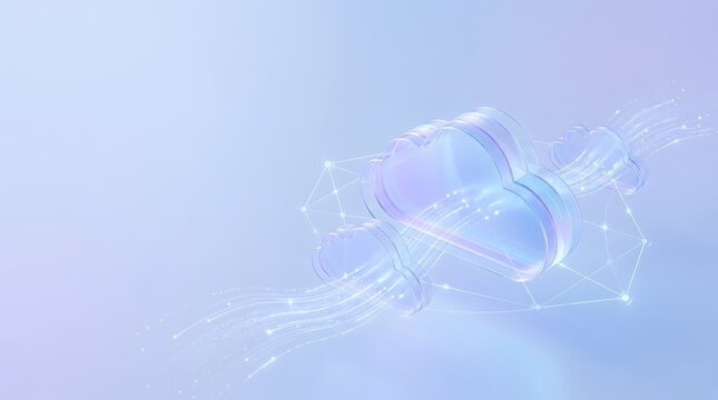Minimal Blue Abstract Digital Wave with Transparent Glass Technology Elements on a Soft Background