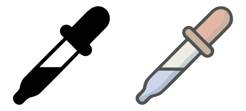 Medical dropper pipette icon illustration with black and color versions for liquid measurement on transparent background