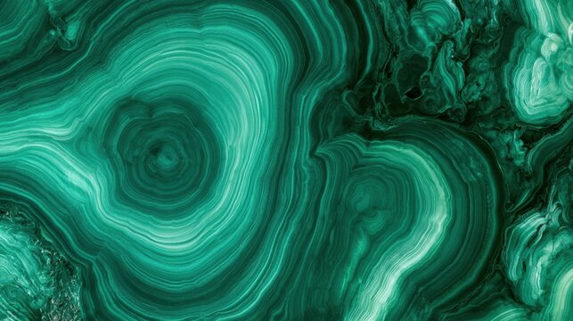 This polished malachite stone shows a concentric banded pattern with vibrant green tones and offers a clean space for text.