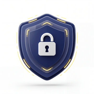 Advanced Cyber Security Shield. 3D icon on white background