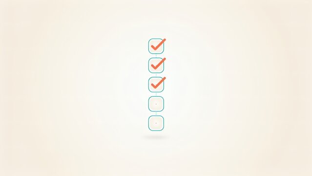 A vertical checklist with three completed tasks and two empty boxes on a light background with checkmarks indicating completion vertical list five