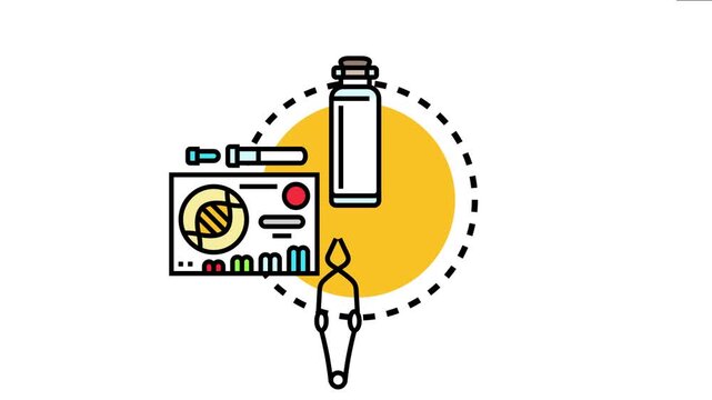 Laboratory antibody reagent vial set containing various scientific tools and instruments essential for conducting medical and biological research and experiments