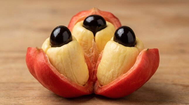 Ripe Ackee Fruit Yellow Arils and Black Seeds Macro.