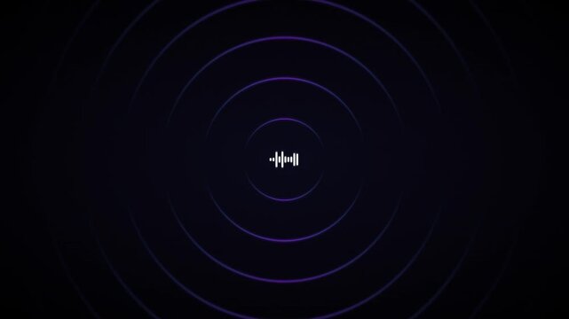 Digital audio waveform icons with blue circular ripples