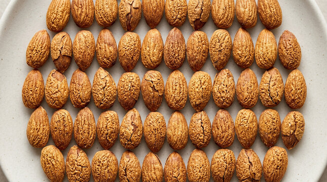 Whole almonds neatly arranged in a circular pattern
