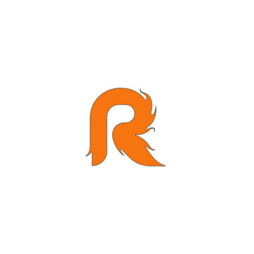 A stylized orange letter R with flame design elements on a white background.  bold and vibrant design makes for a striking visual statement, perfect for branding, advertising, or artistic expression.