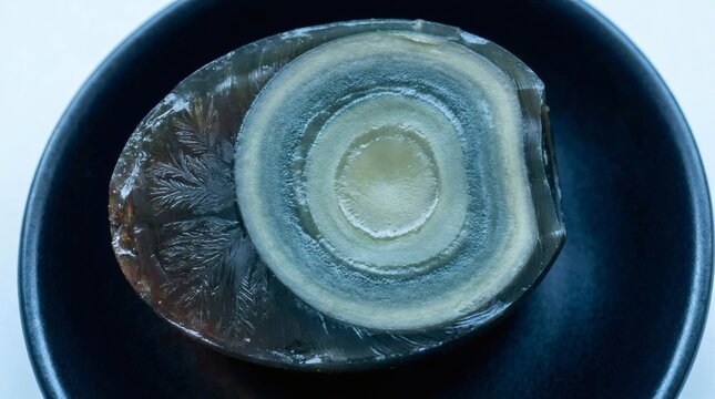 Century Egg Pidan Translucent Jelly Albumen Crystal Pattern Macro.