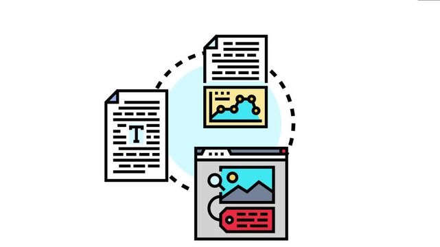 Icon concept text analysis, data classification, and content tagging for artificial intelligence training and various information processing applications