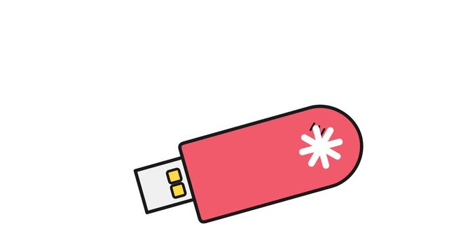 Minimalist 2D Animated Red USB Flash Drive Icon Background Loop
