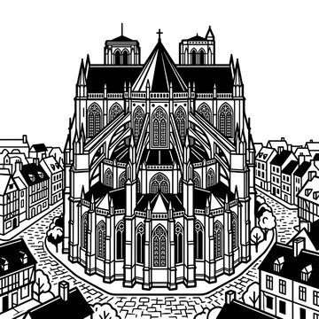 Gothic Cathedral Architecture Drawing 1.