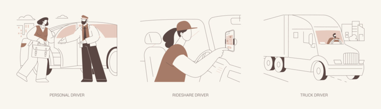 Driving professions isolated cartoon vector illustrations se