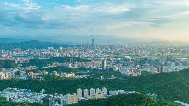 Time lapse of Taipei city and moving clouds, Taiwan.