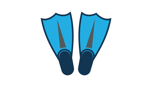 Pair of blue and dark blue diving flippers is centered vertically against a clean and solid white background.