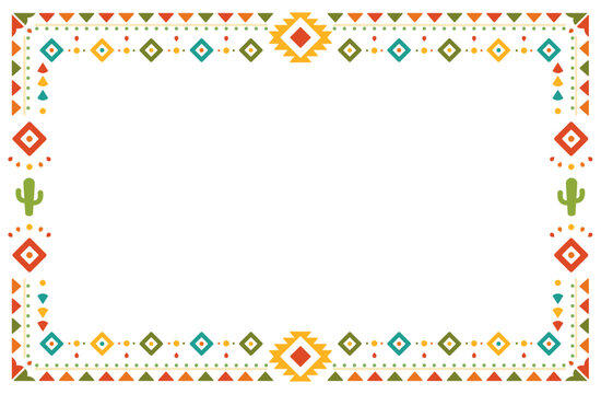 Mexican ethnic geometric border frame vector illustration _ Horizontal
