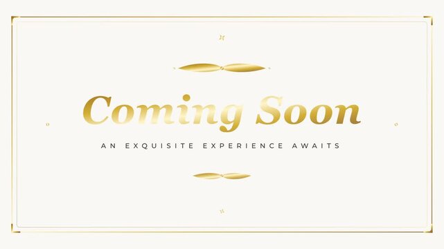 Elegant coming soon banner with luxury gold typography and vintage frame design on cream background