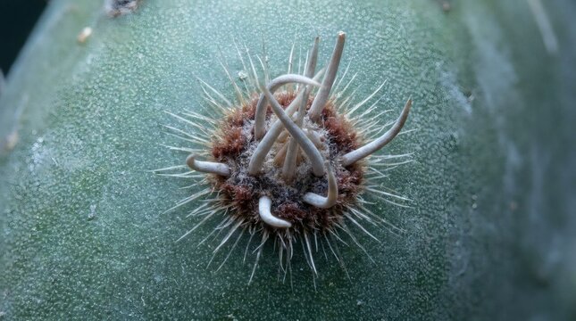 Prickly Pear Cactus Areole Spine and Glochid Cluster Macro.