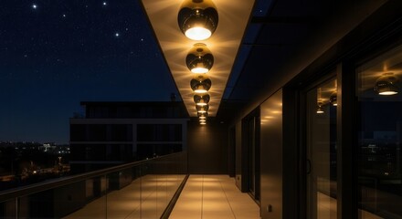 Obraz premium Modern Balcony Elegance Under Starlit Night Sky