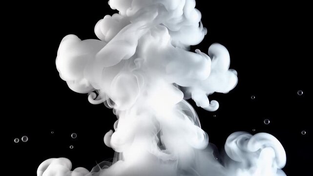 White Smoke Cloud Rising on Black Background