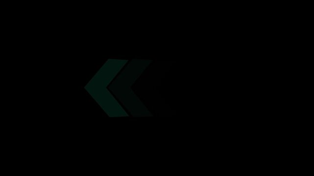 abstract left directional chevron loop animation on black background, left pointing arrow sequence animation with geometric shapes, futuristic left direction indicator animation with chevron shapes