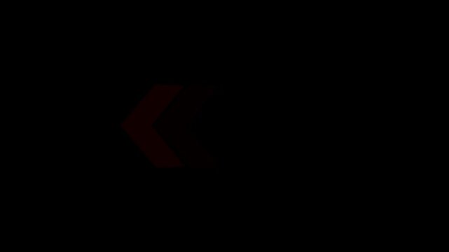 abstract left directional chevron loop animation on black background, left pointing arrow sequence animation with geometric shapes, futuristic left direction indicator animation with chevron shapes