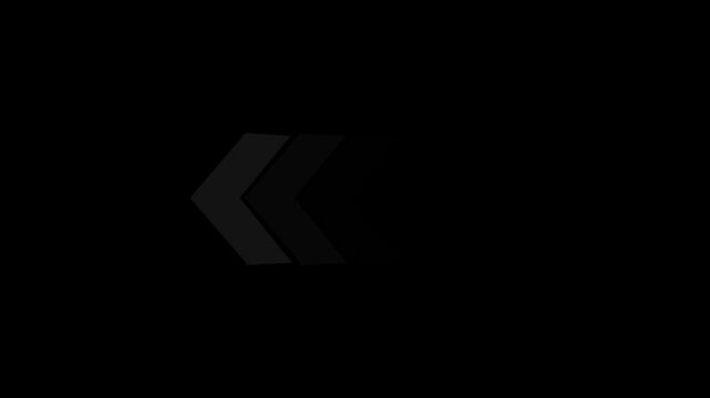 abstract left directional chevron loop animation on black background, left pointing arrow sequence animation with geometric shapes, futuristic left direction indicator animation with chevron shapes
