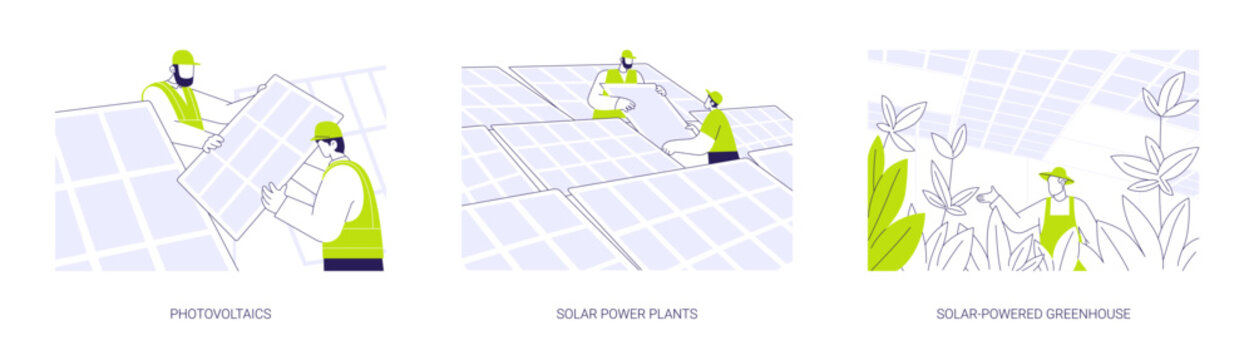 Solar energy abstract concept vector illustrations.