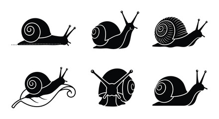 Black snail silhouettes arranged in a repeating pattern on a white background © Begum
