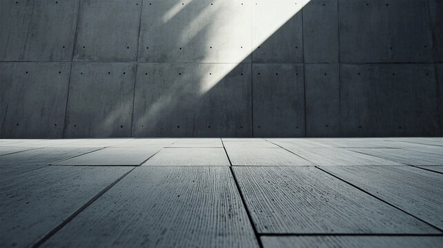 Brushed Concrete Paver Ground with Fair-Faced Concrete Wall and Architectural Sunlight 
