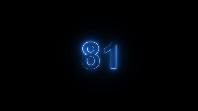 Animation of glowing neon cyan color number text animation . cyan , neon number 81 .neon color, neon lighting,81 percentage discount animated- 4k black background animation video