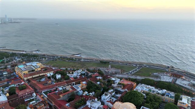 Aerial view of Cartagena, a port city on Colombia&rsquo;s Caribbean coast. By the sea is the walled Old Town, founded in the 16th century