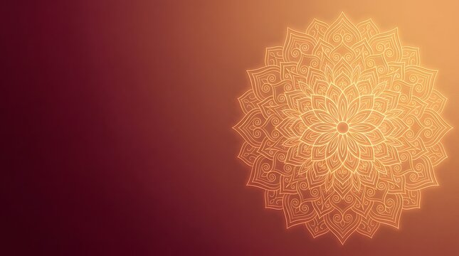 Golden glowing mandala pattern on a dark red gradient background