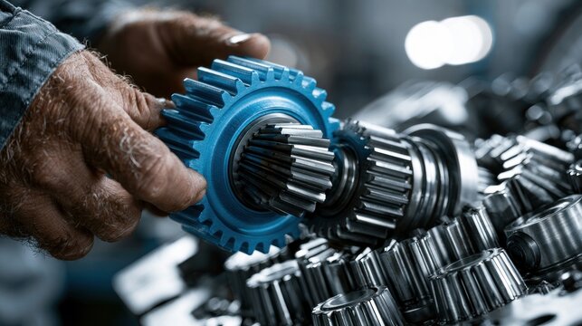 Mechanical gears in hand for engineering and industry