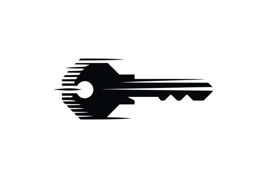 Speeding key symbol for access or security with motion lines.
