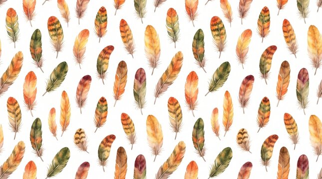 pastel feathers seamless pattern. pattern for kids Cozy night watercolor illustration. Neutral tone seamless watercolor print. bird feather pattern for toddlers. watercolor feather texture 