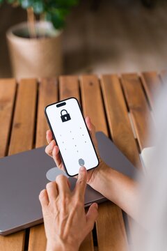 Smartphone showing biometric fingerprint security authentication