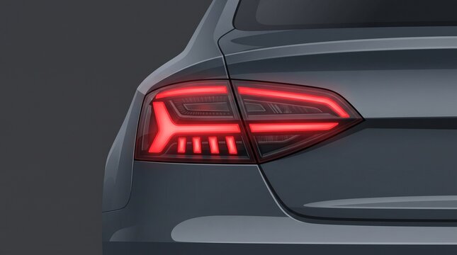 Modern car rear taillight with glowing red LED elements and sleek automotive styling in a clean flat design illustration.