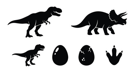 Dinosaur silhouettes including tyrannosaurus rex and triceratops on a white background © Begum