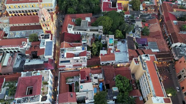 Aerial view of Cartagena, a port city on Colombia&rsquo;s Caribbean coast. By the sea is the walled Old Town, founded in the 16th century