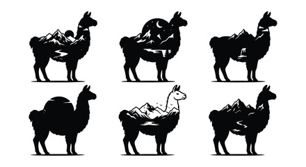 Naklejka premium Llama silhouettes feature mountain landscapes within their forms vector illustration