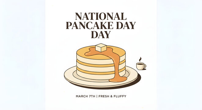 National pancake day poster illustration with stack of pancakes and maple syrup