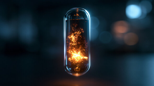 Futuristic Glass Capsule with Glowing Energy Plasma Core