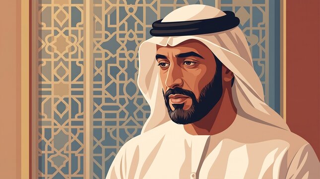 Portrait of Arab man in traditional clothing with ornament