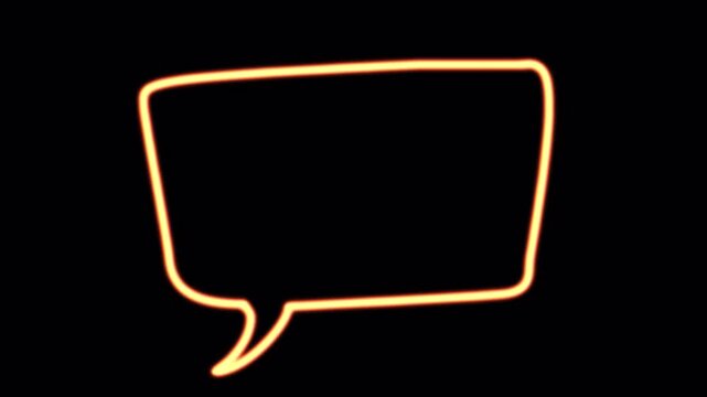 Neon glowing speech bubble animation transition on black background.