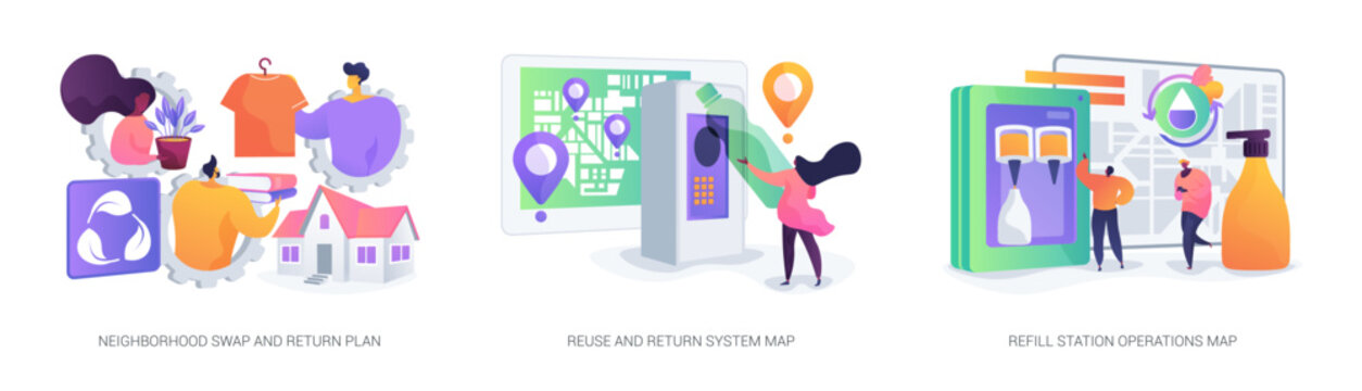 Local reuse and swap systems abstract concept vector illustrations.
