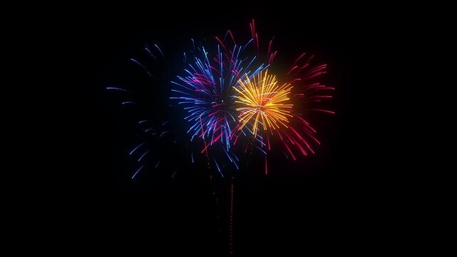 Dynamic firework blast scattering luminous sparks in every direction on transparent background