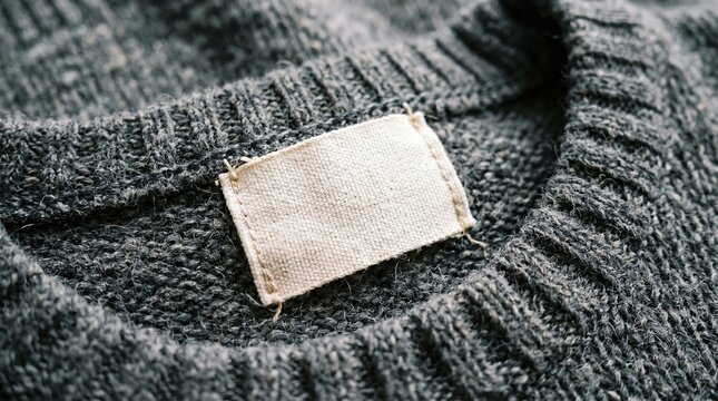 Blank Fabric Label Mockup Sewn on Knitted Wool Sweater