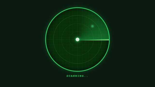 Tech and security themed radar scan animation with sweeping line and appearing blips.
