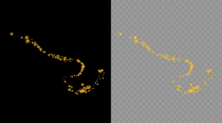 Naklejka premium Abstract golden glowing light effect trail isolated on transparent background