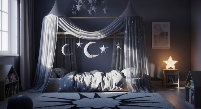 Magical Dreamy Childrens Bedroom With Moon And Star Decorations